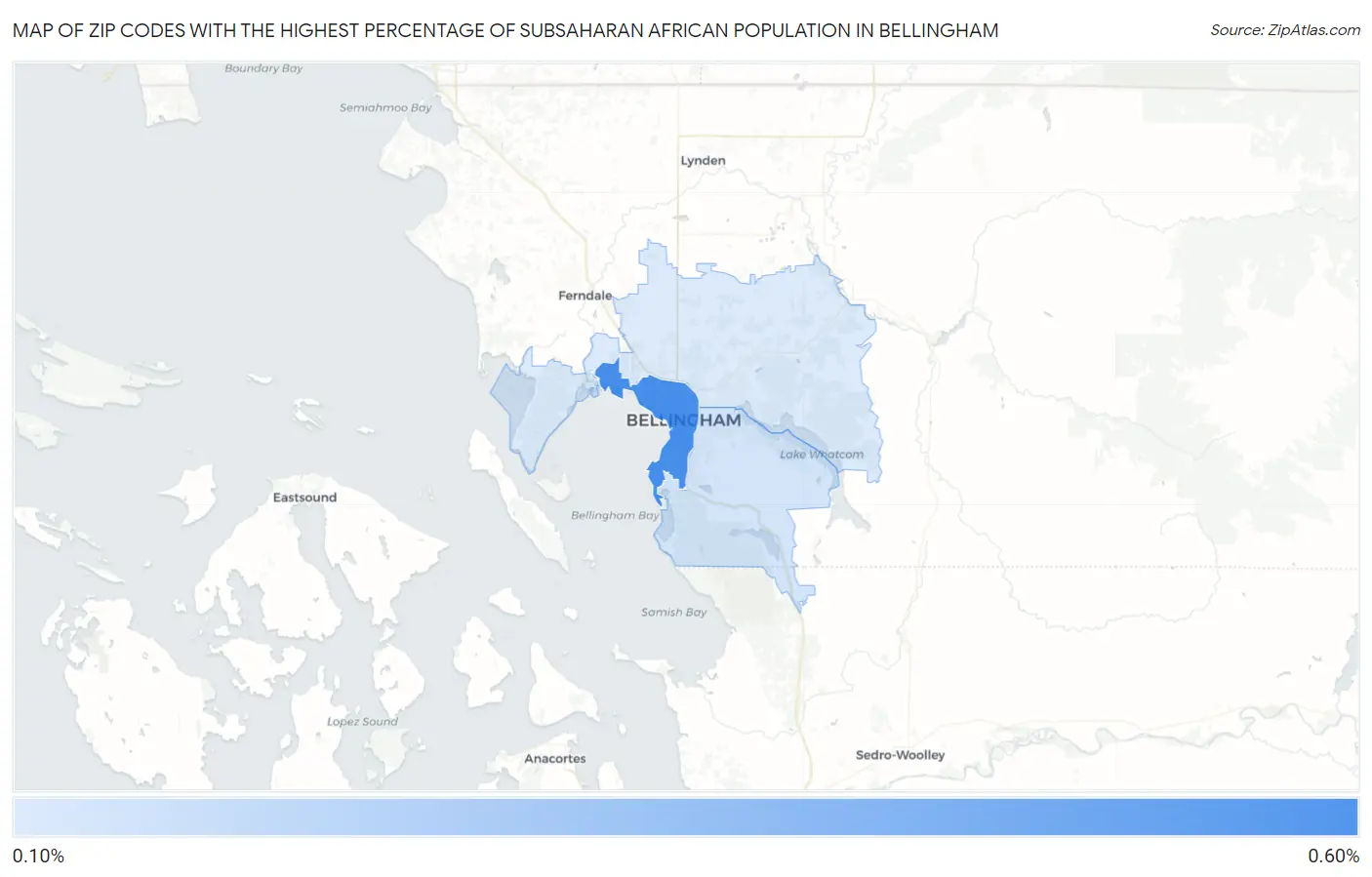 Zip Codes with the Highest Percentage of Subsaharan African Population in Bellingham Map