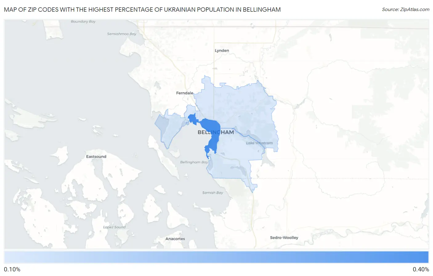 Zip Codes with the Highest Percentage of Ukrainian Population in Bellingham Map