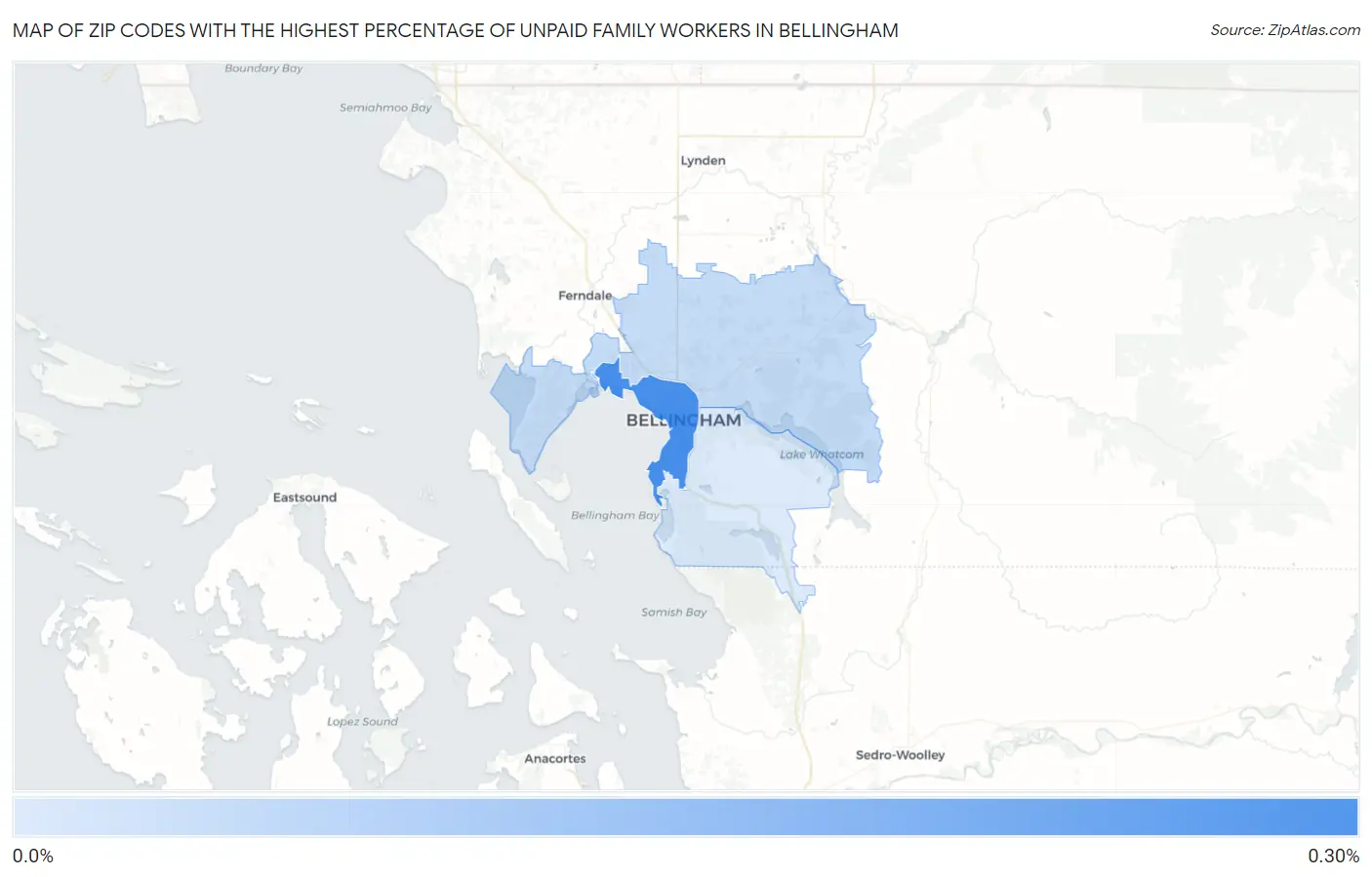 Zip Codes with the Highest Percentage of Unpaid Family Workers in Bellingham Map