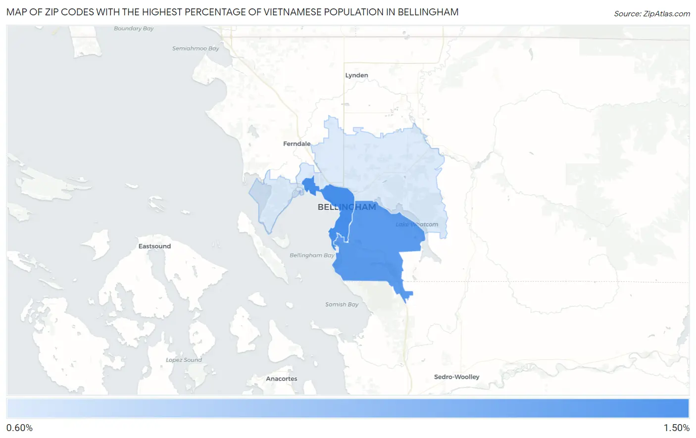 Zip Codes with the Highest Percentage of Vietnamese Population in Bellingham Map