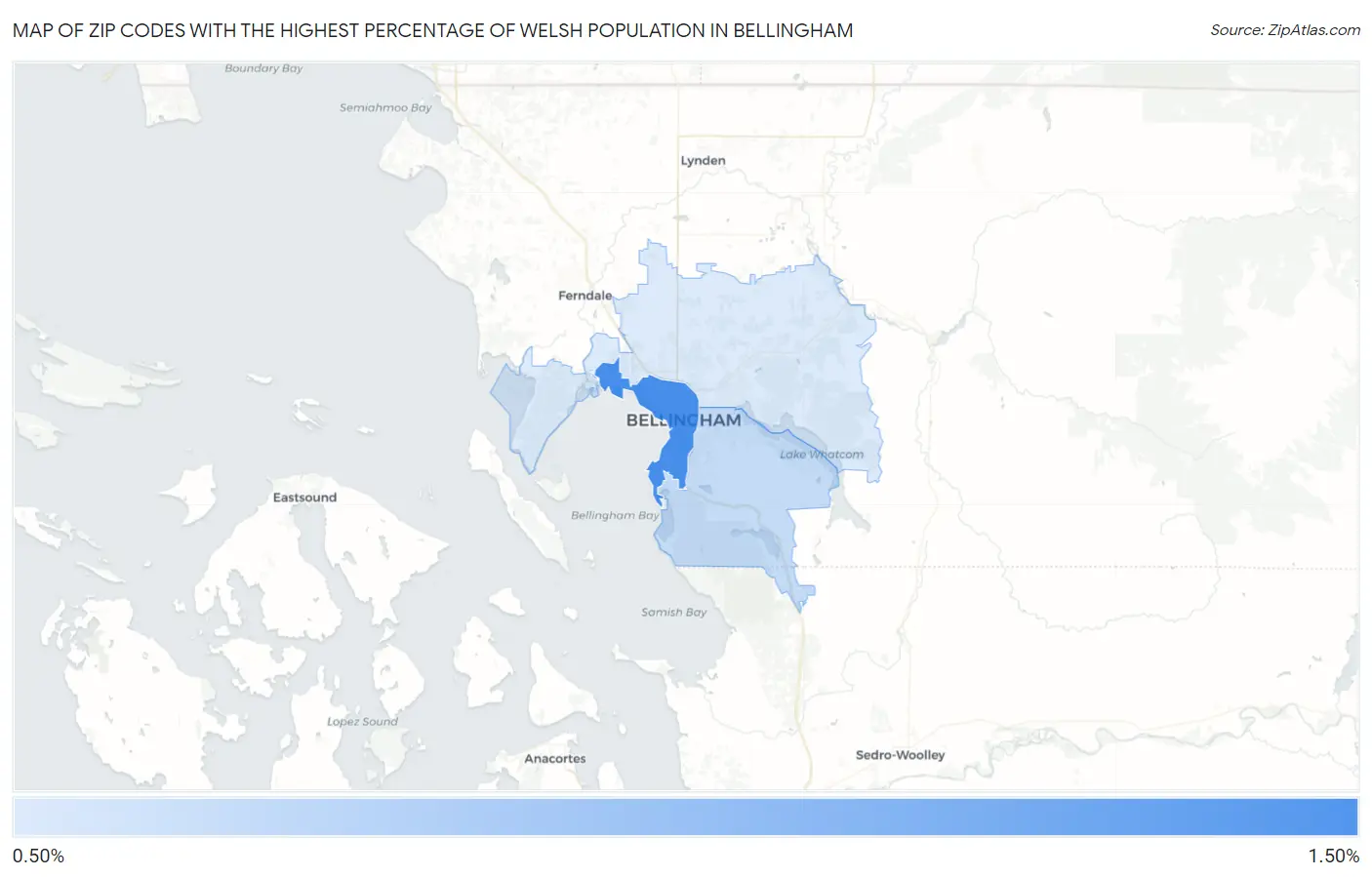 Zip Codes with the Highest Percentage of Welsh Population in Bellingham Map