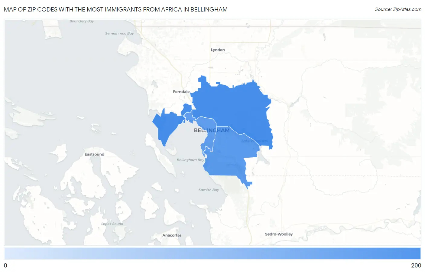 Zip Codes with the Most Immigrants from Africa in Bellingham Map