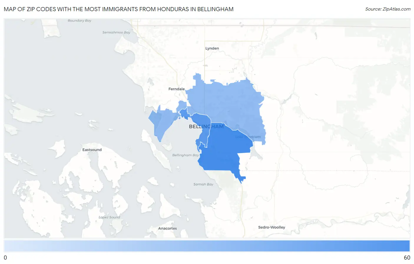 Zip Codes with the Most Immigrants from Honduras in Bellingham Map