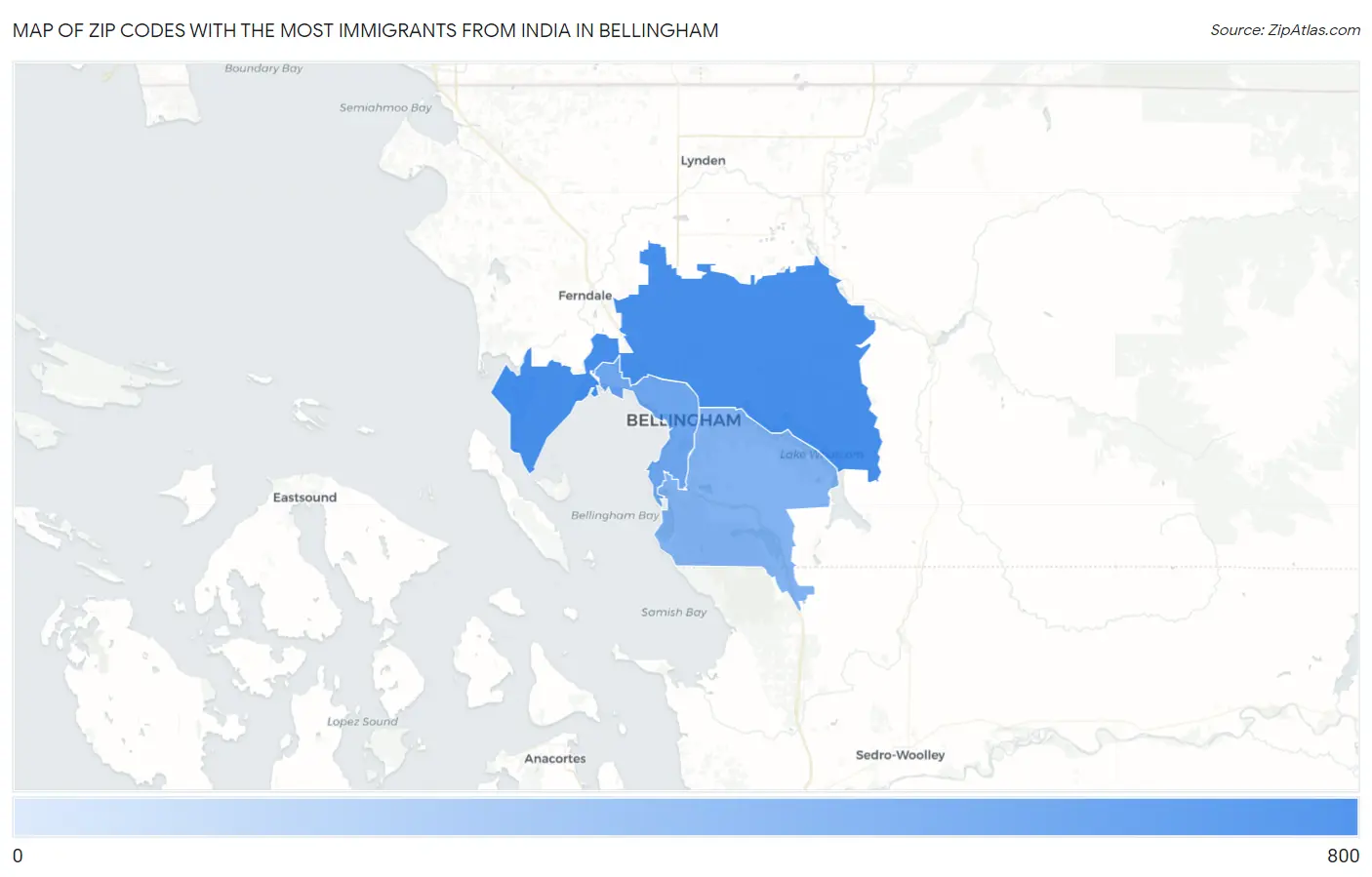 Zip Codes with the Most Immigrants from India in Bellingham Map