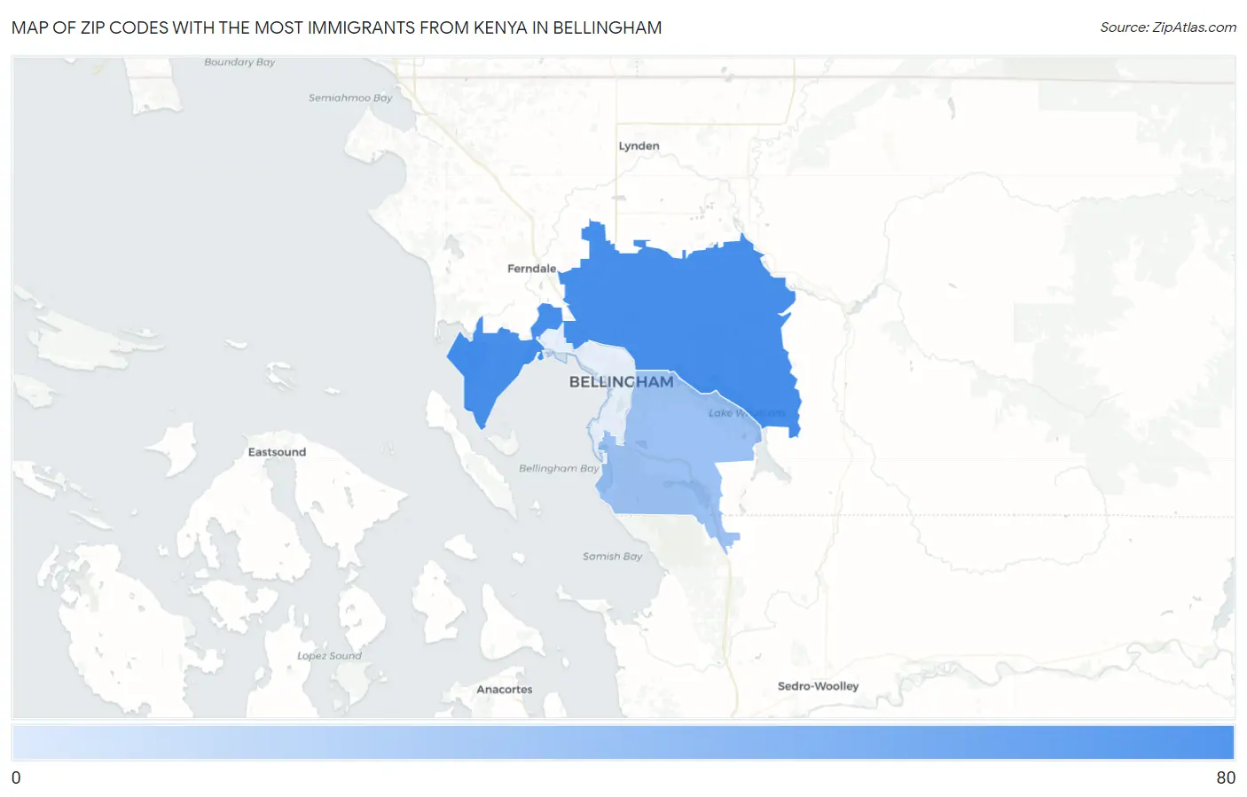 Zip Codes with the Most Immigrants from Kenya in Bellingham Map
