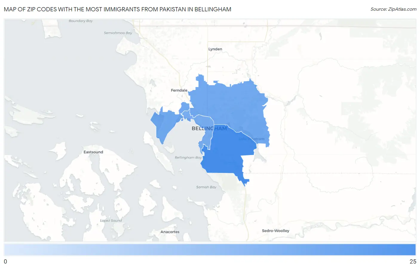 Zip Codes with the Most Immigrants from Pakistan in Bellingham Map