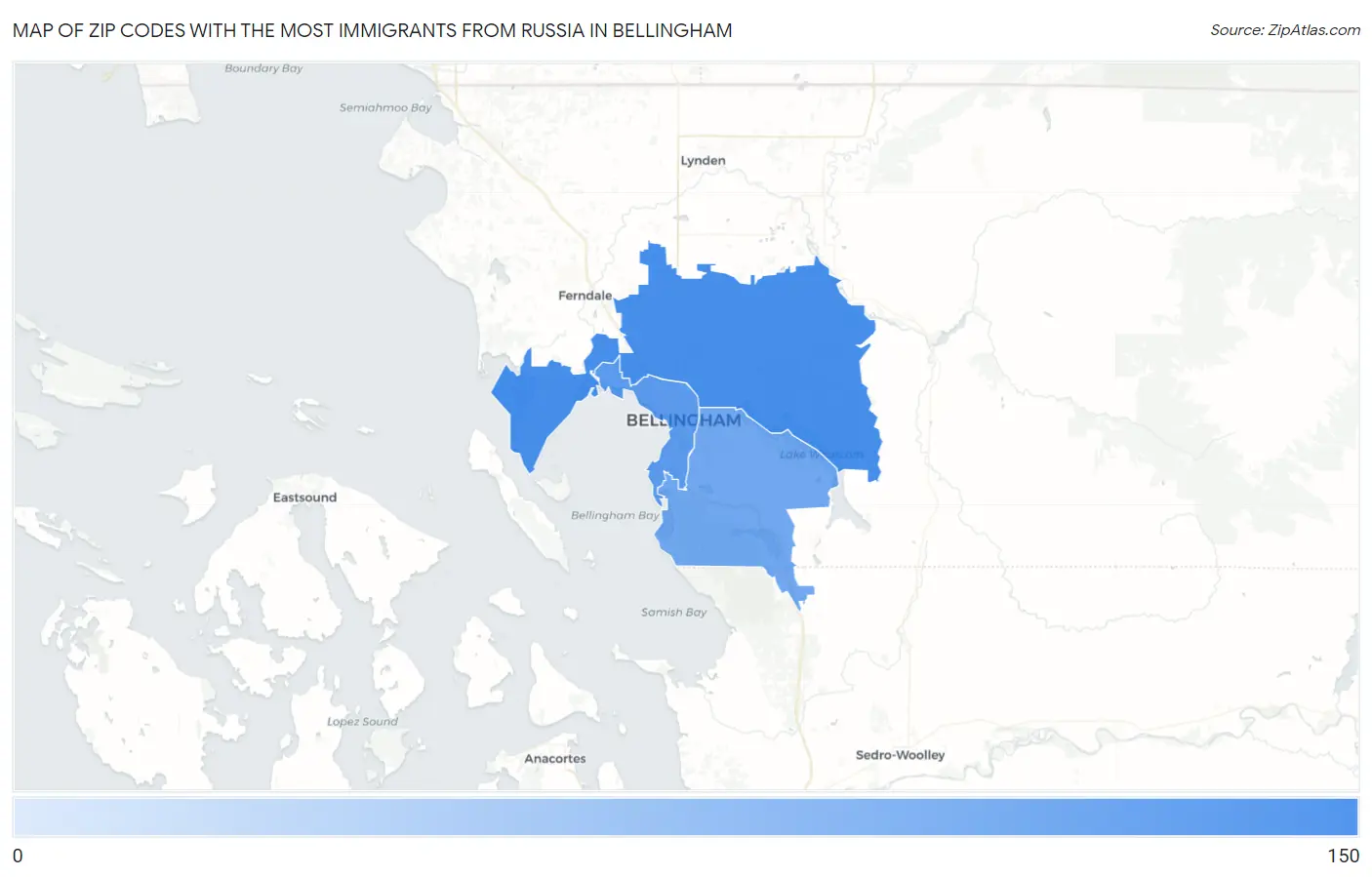 Zip Codes with the Most Immigrants from Russia in Bellingham Map