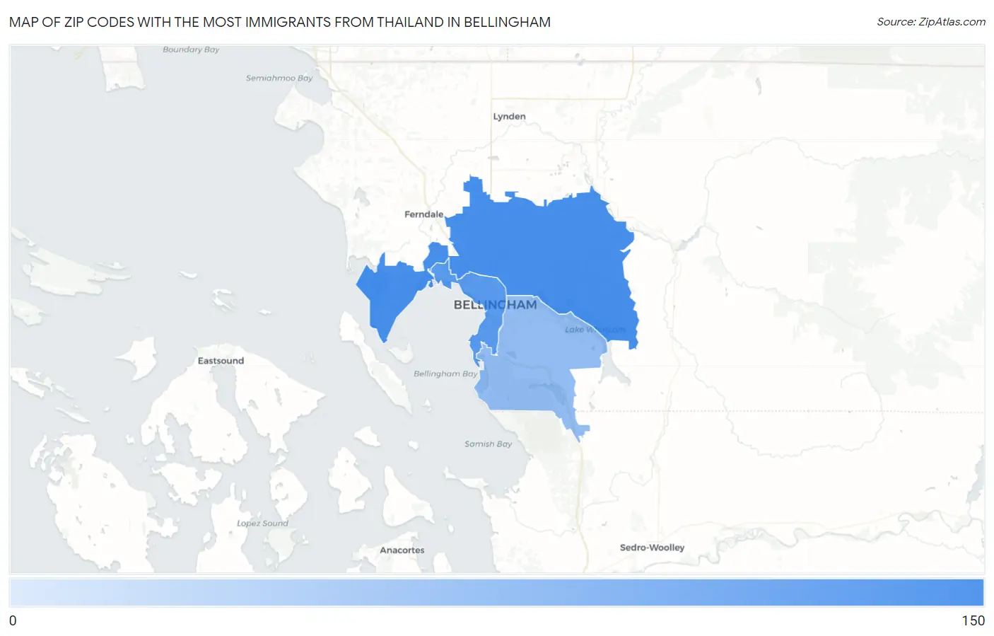 Zip Codes with the Most Immigrants from Thailand in Bellingham Map