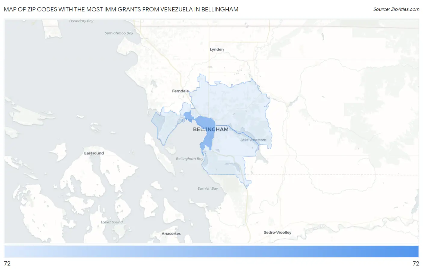 Zip Codes with the Most Immigrants from Venezuela in Bellingham Map