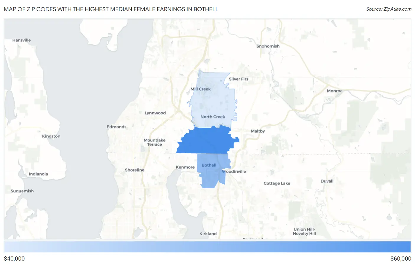 Zip Codes with the Highest Median Female Earnings in Bothell Map