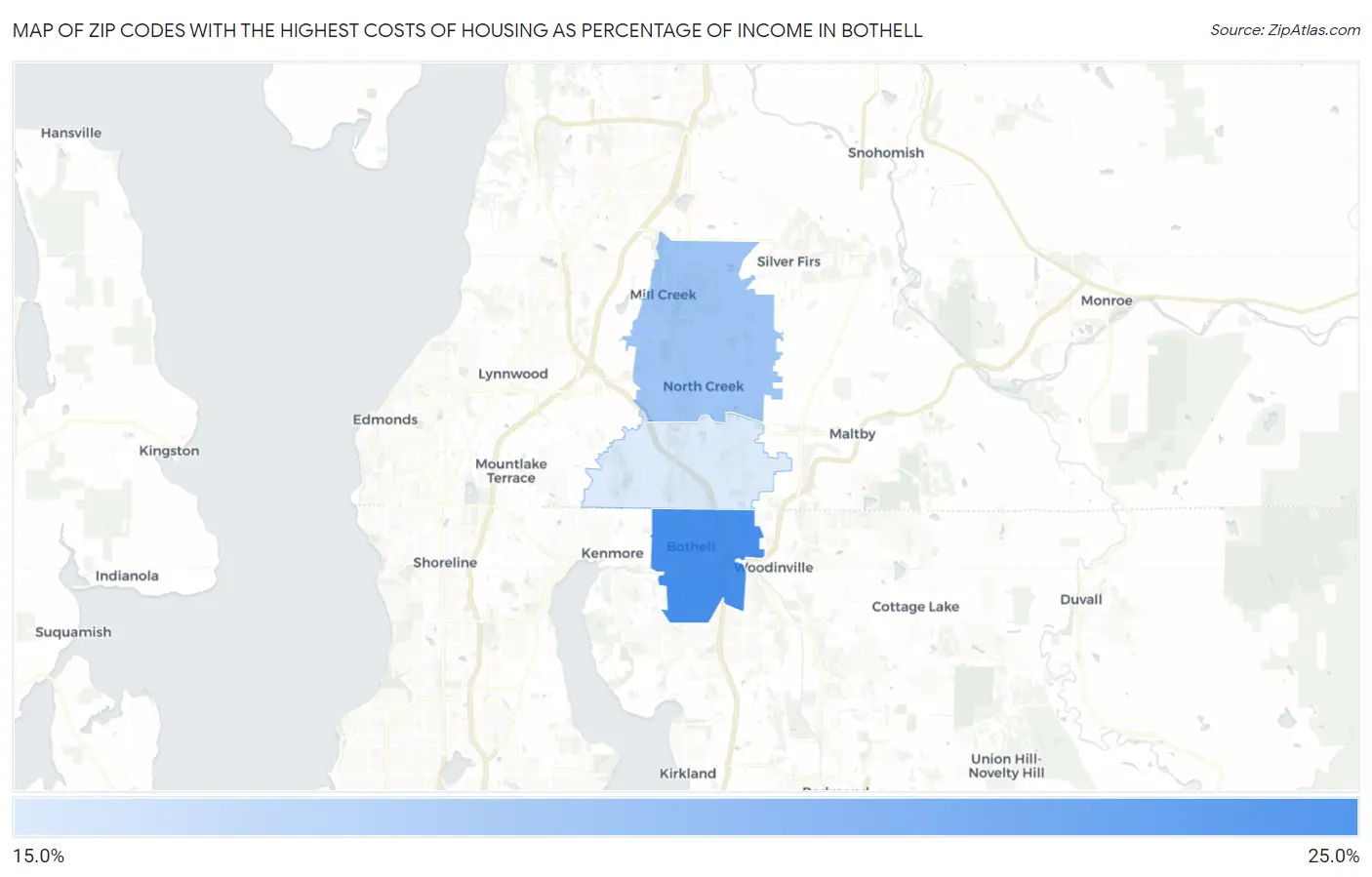 Zip Codes with the Highest Costs of Housing as Percentage of Income in Bothell Map