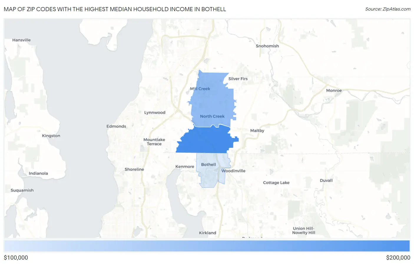 Zip Codes with the Highest Median Household Income in Bothell Map