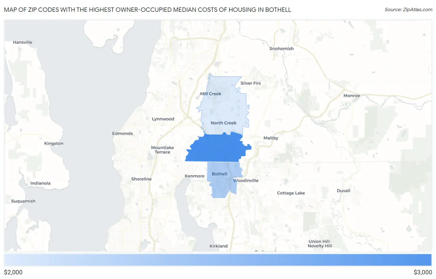 Zip Codes with the Highest Owner-Occupied Median Costs of Housing in Bothell Map