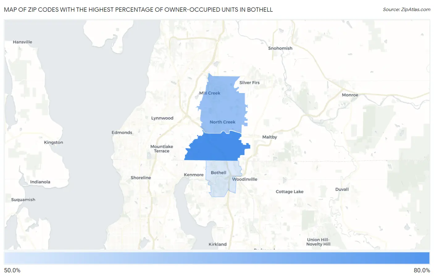 Zip Codes with the Highest Percentage of Owner-Occupied Units in Bothell Map