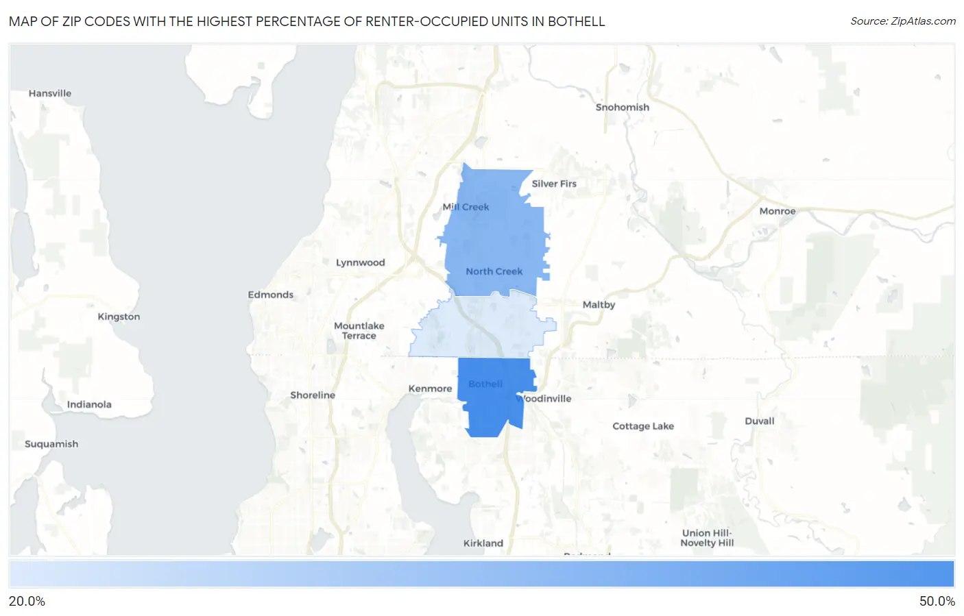 Zip Codes with the Highest Percentage of Renter-Occupied Units in Bothell Map