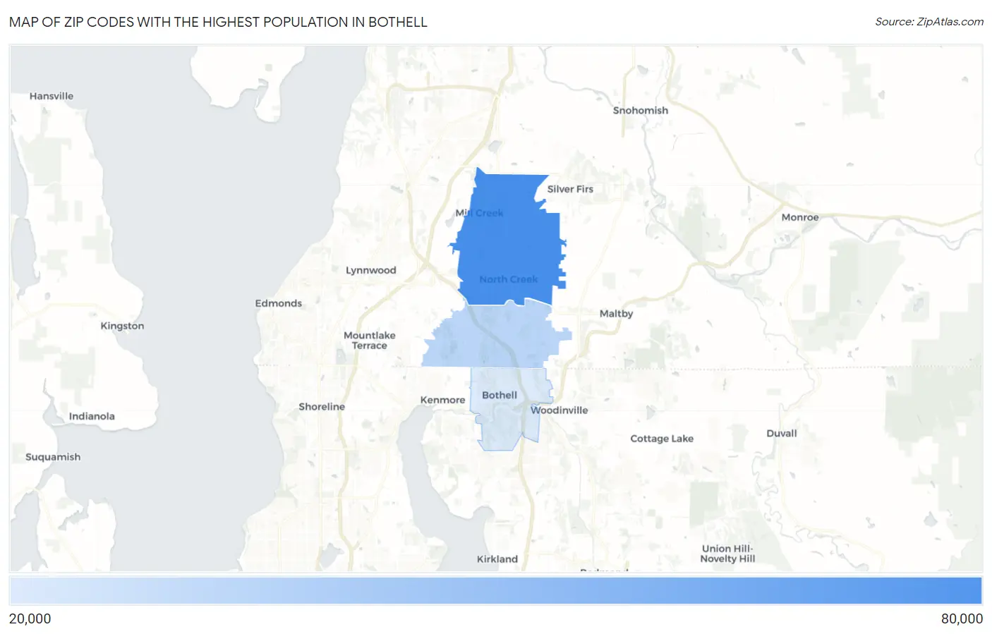 Zip Codes with the Highest Population in Bothell Map