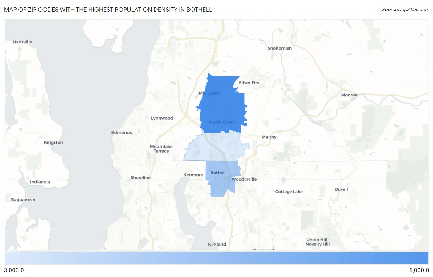 Zip Codes with the Highest Population Density in Bothell Map