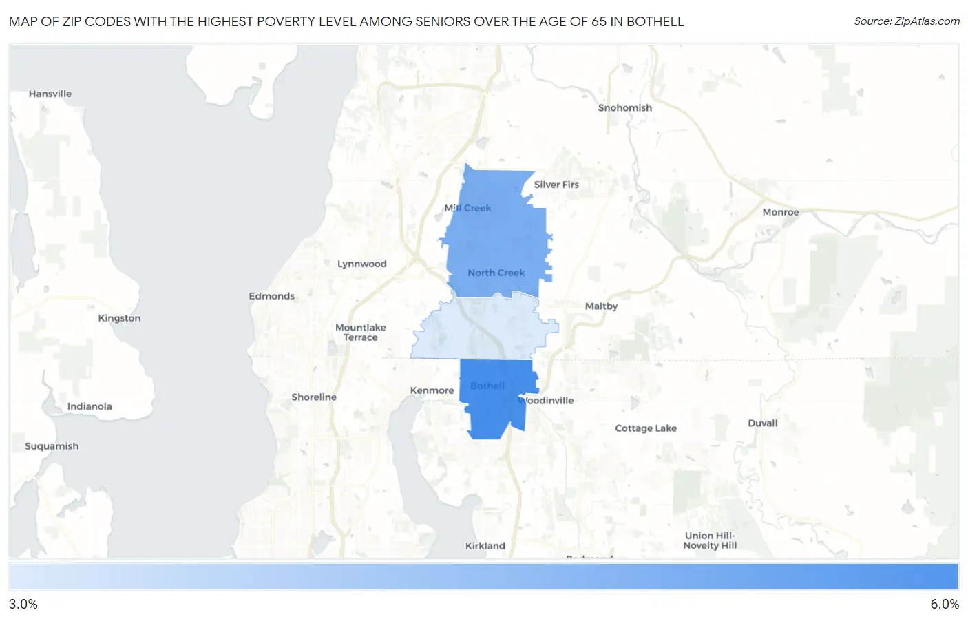 Zip Codes with the Highest Poverty Level Among Seniors Over the Age of 65 in Bothell Map