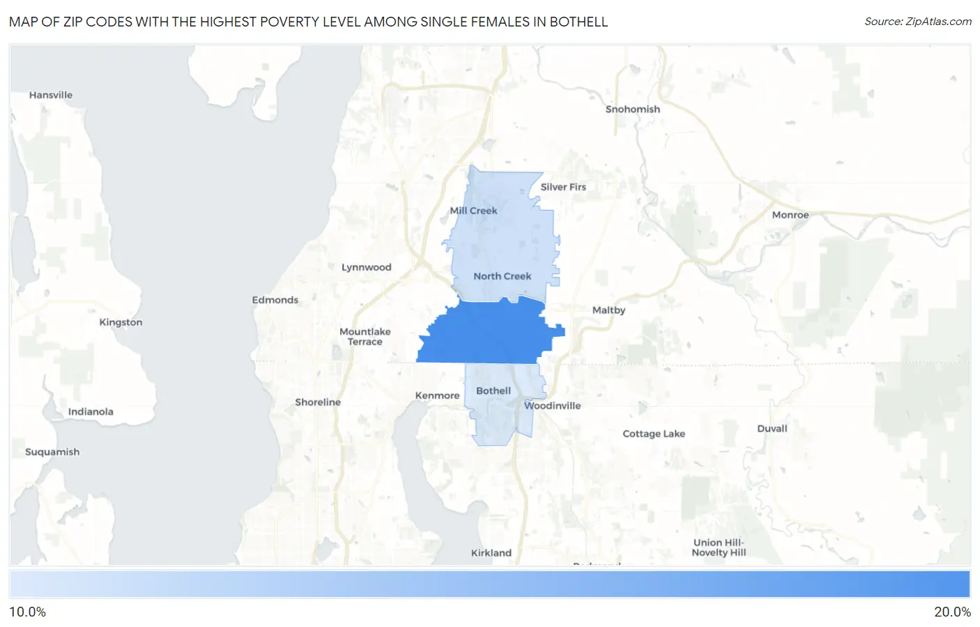 Zip Codes with the Highest Poverty Level Among Single Females in Bothell Map