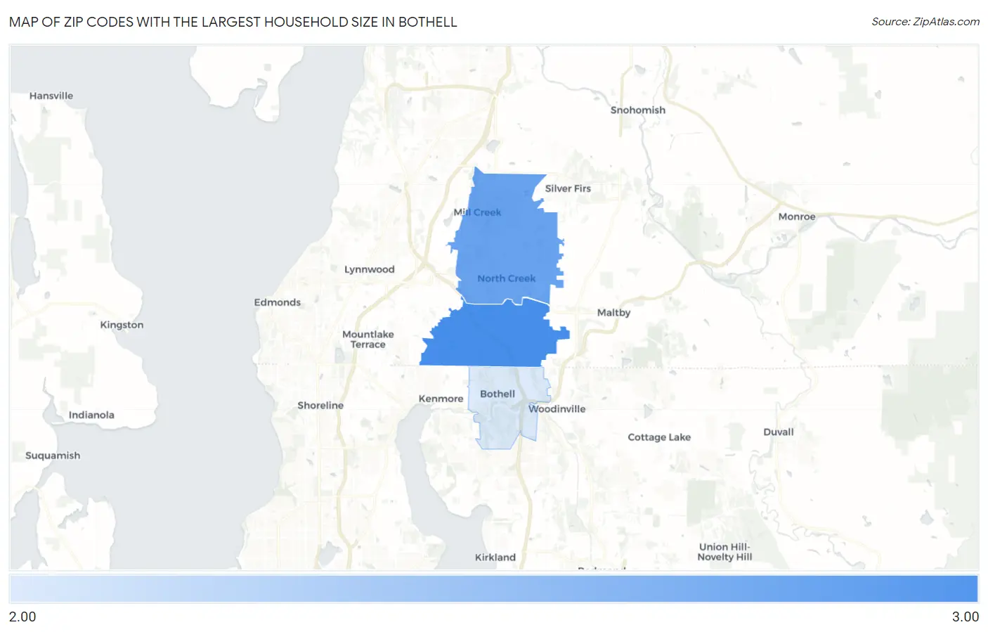 Zip Codes with the Largest Household Size in Bothell Map