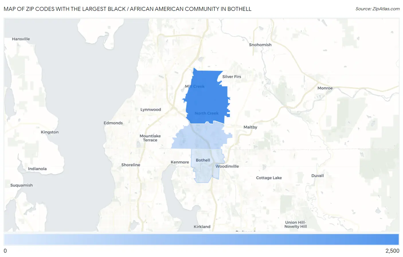 Zip Codes with the Largest Black / African American Community in Bothell Map