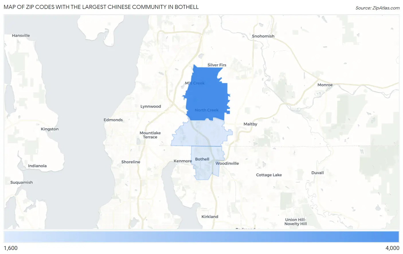 Zip Codes with the Largest Chinese Community in Bothell Map