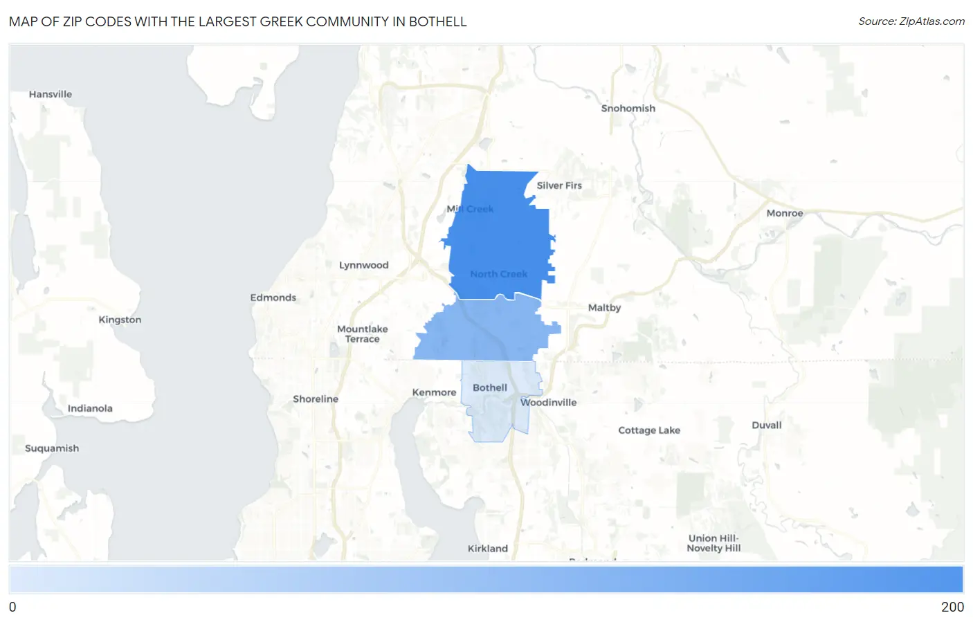 Zip Codes with the Largest Greek Community in Bothell Map