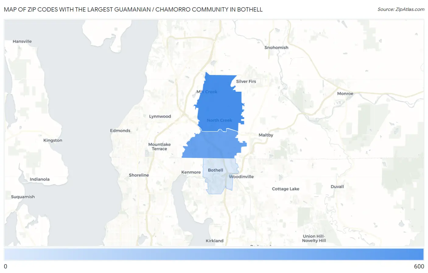 Zip Codes with the Largest Guamanian / Chamorro Community in Bothell Map