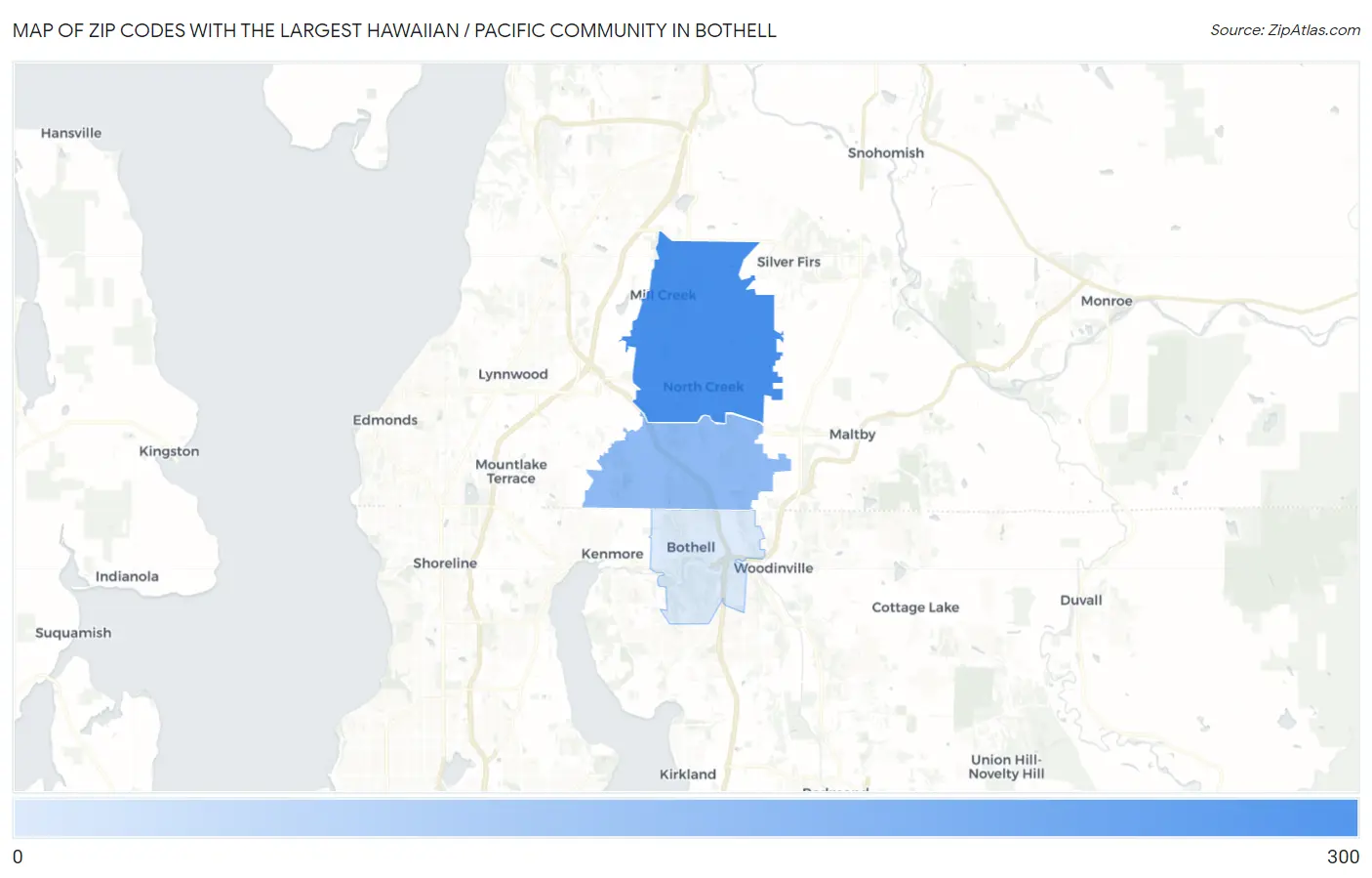 Zip Codes with the Largest Hawaiian / Pacific Community in Bothell Map