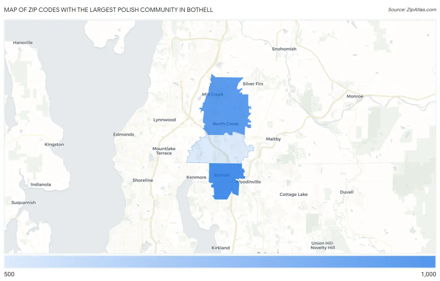 Zip Codes with the Largest Polish Community in Bothell Map