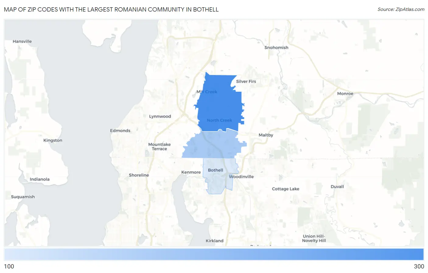 Zip Codes with the Largest Romanian Community in Bothell Map