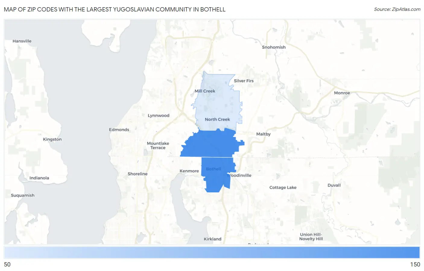 Zip Codes with the Largest Yugoslavian Community in Bothell Map
