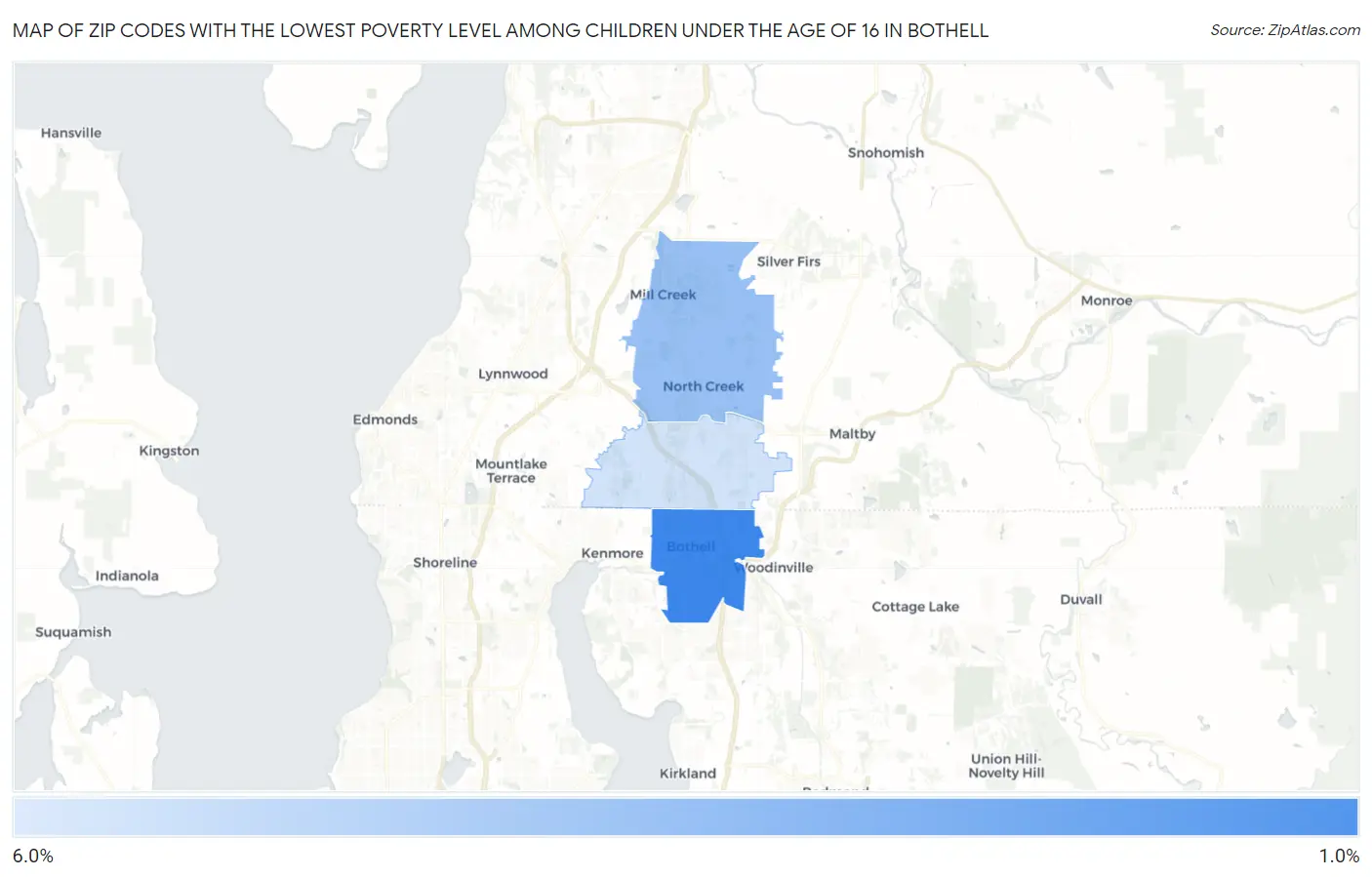 Zip Codes with the Lowest Poverty Level Among Children Under the Age of 16 in Bothell Map