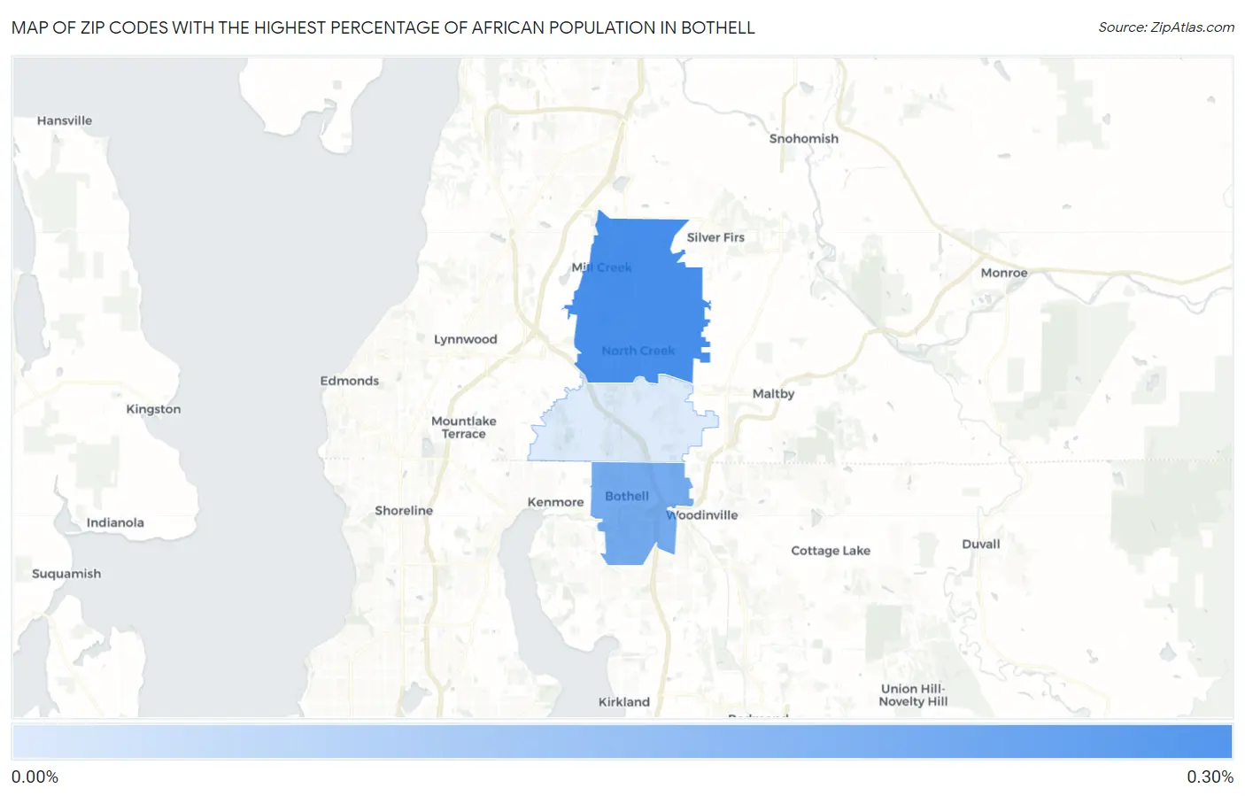 Zip Codes with the Highest Percentage of African Population in Bothell Map