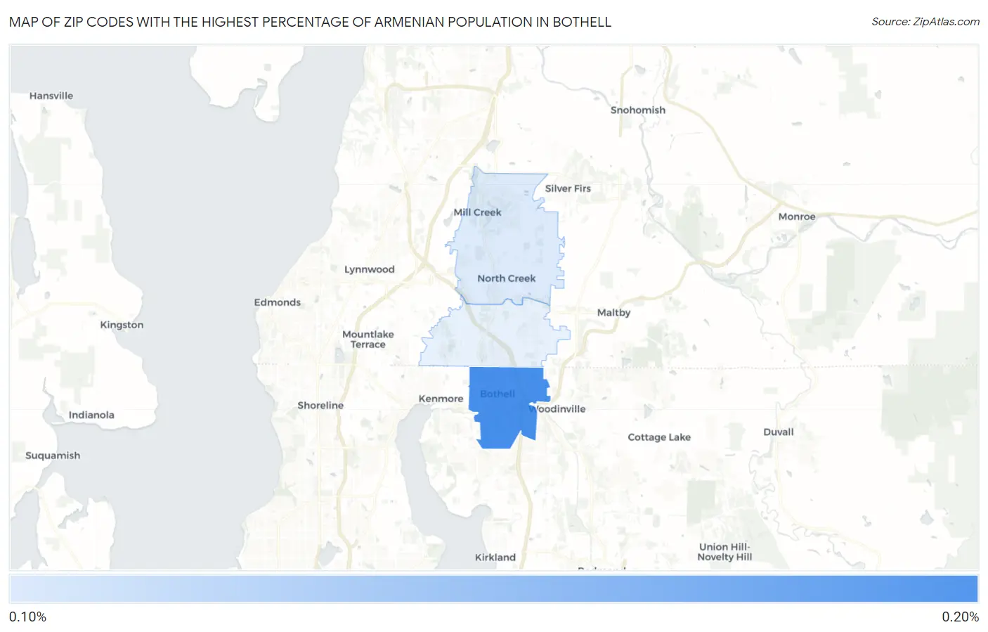 Zip Codes with the Highest Percentage of Armenian Population in Bothell Map
