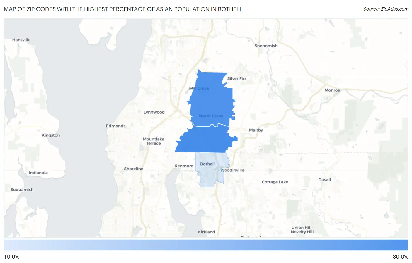 Zip Codes with the Highest Percentage of Asian Population in Bothell Map