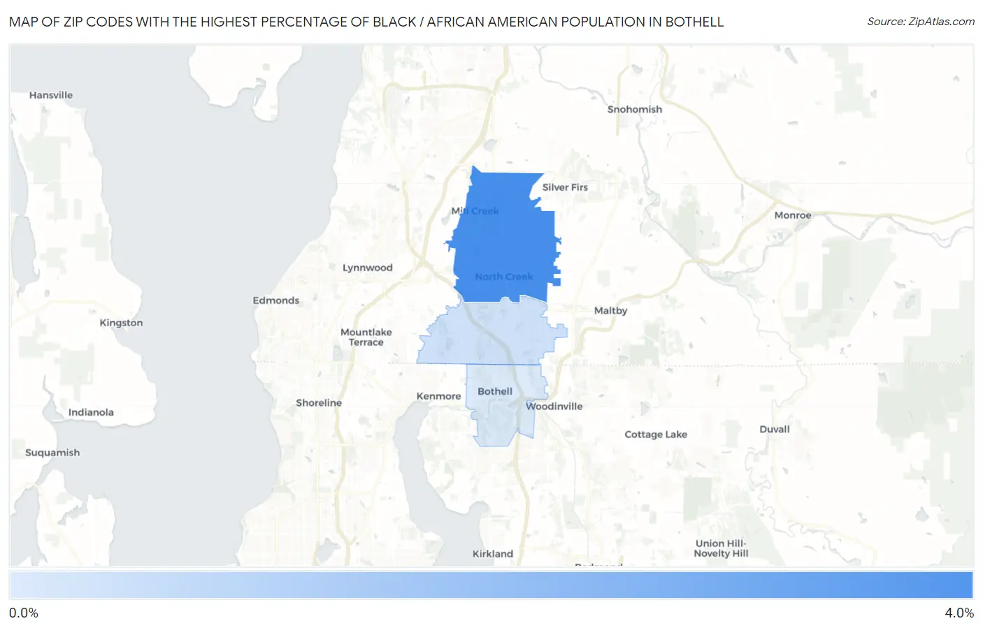 Zip Codes with the Highest Percentage of Black / African American Population in Bothell Map