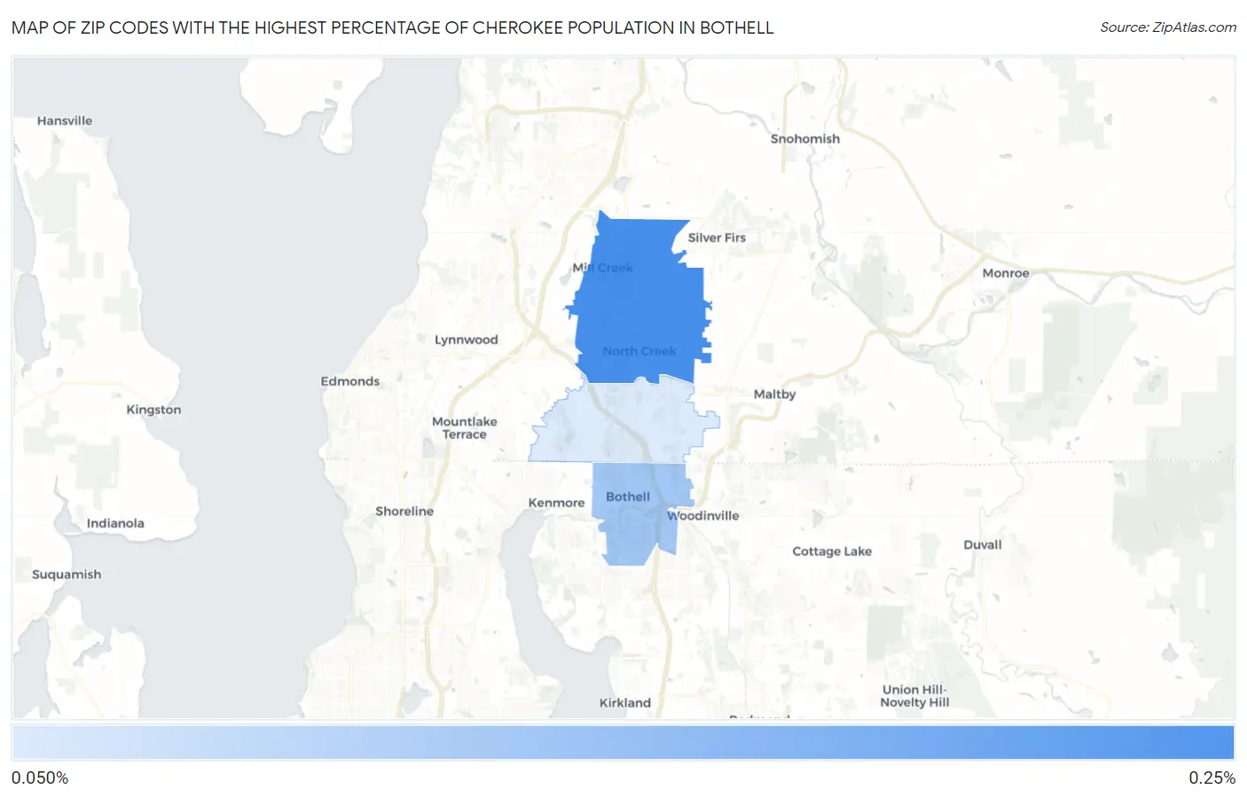 Zip Codes with the Highest Percentage of Cherokee Population in Bothell Map