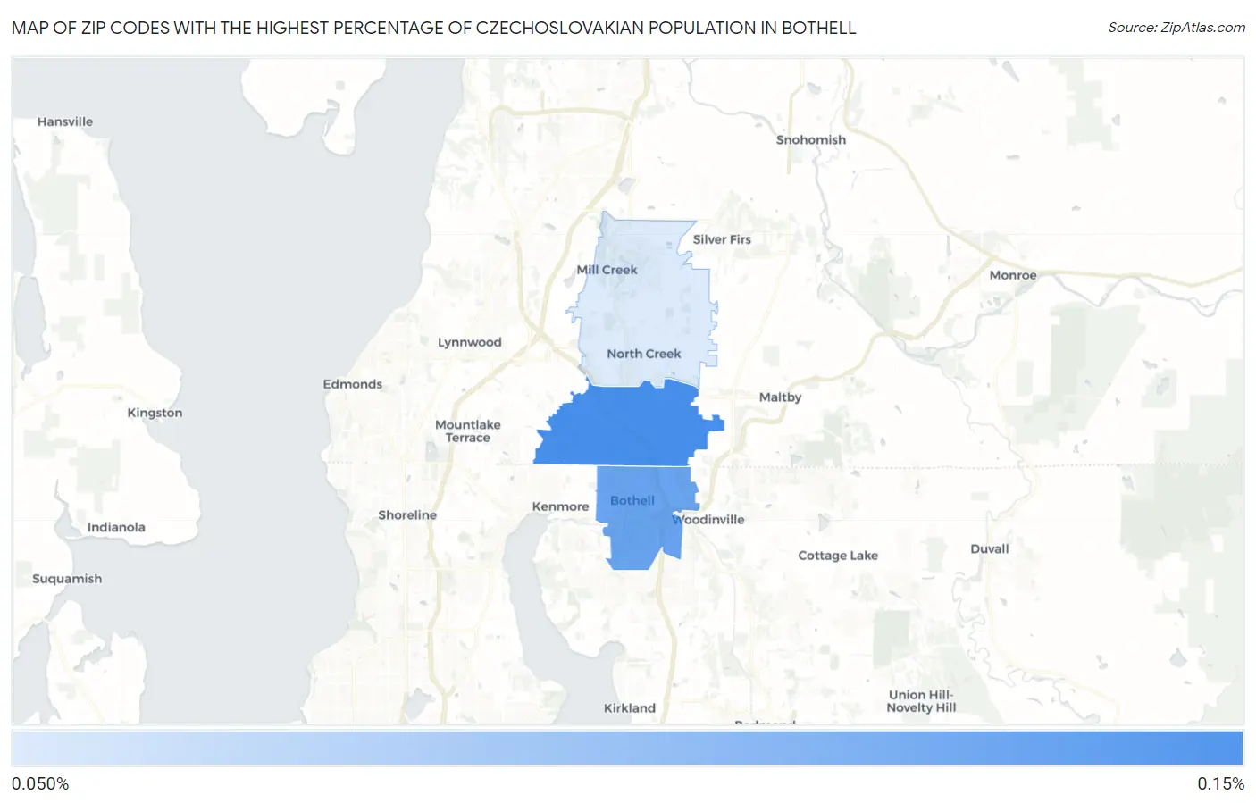 Zip Codes with the Highest Percentage of Czechoslovakian Population in Bothell Map