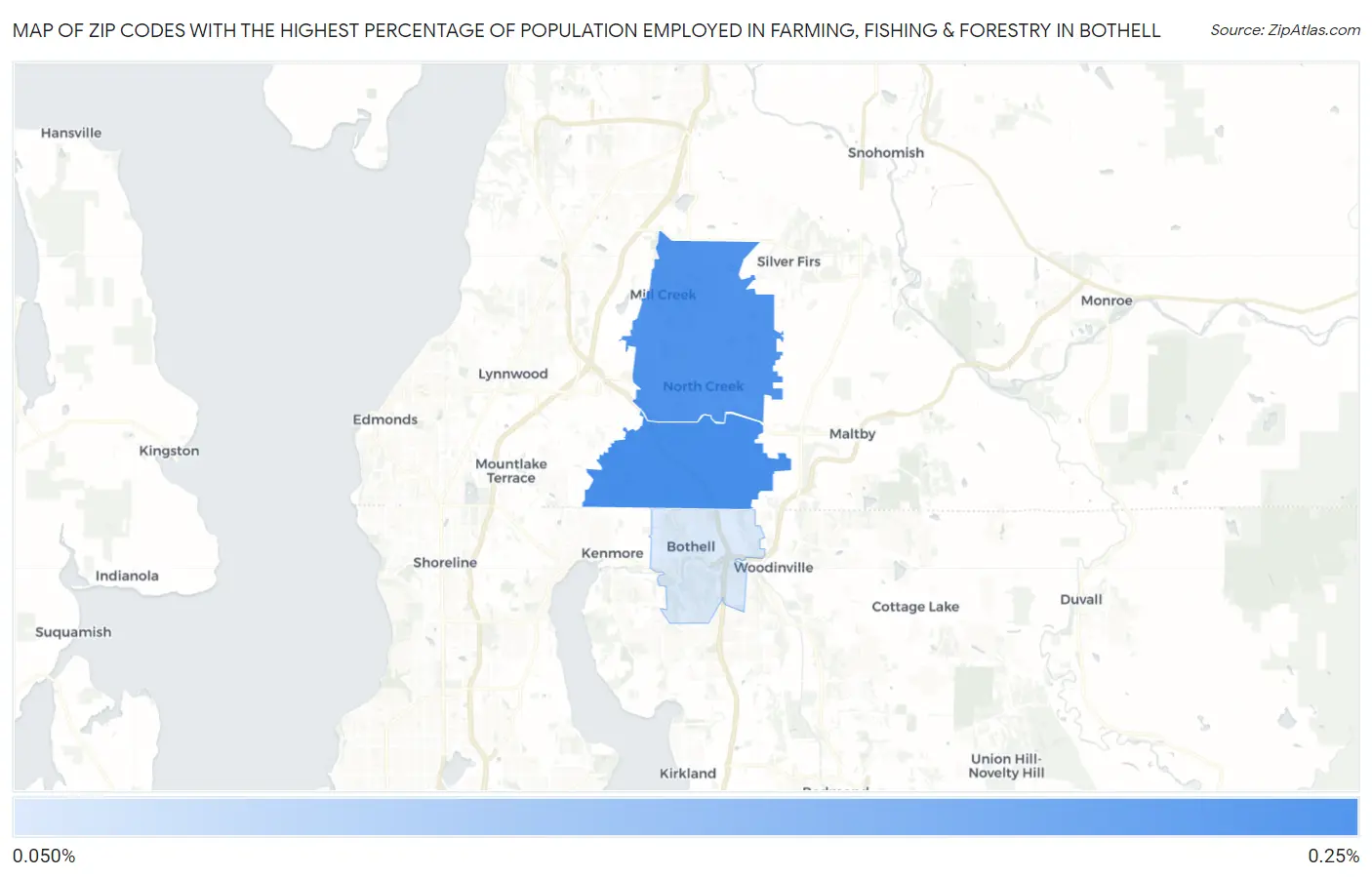 Zip Codes with the Highest Percentage of Population Employed in Farming, Fishing & Forestry in Bothell Map