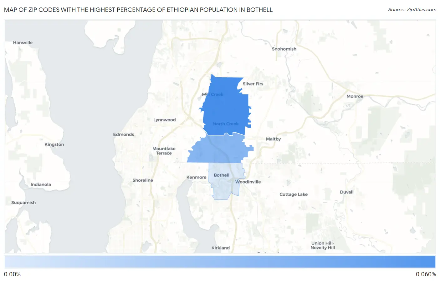 Zip Codes with the Highest Percentage of Ethiopian Population in Bothell Map