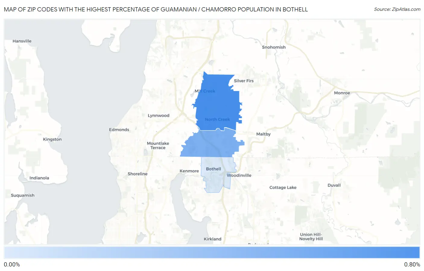 Zip Codes with the Highest Percentage of Guamanian / Chamorro Population in Bothell Map