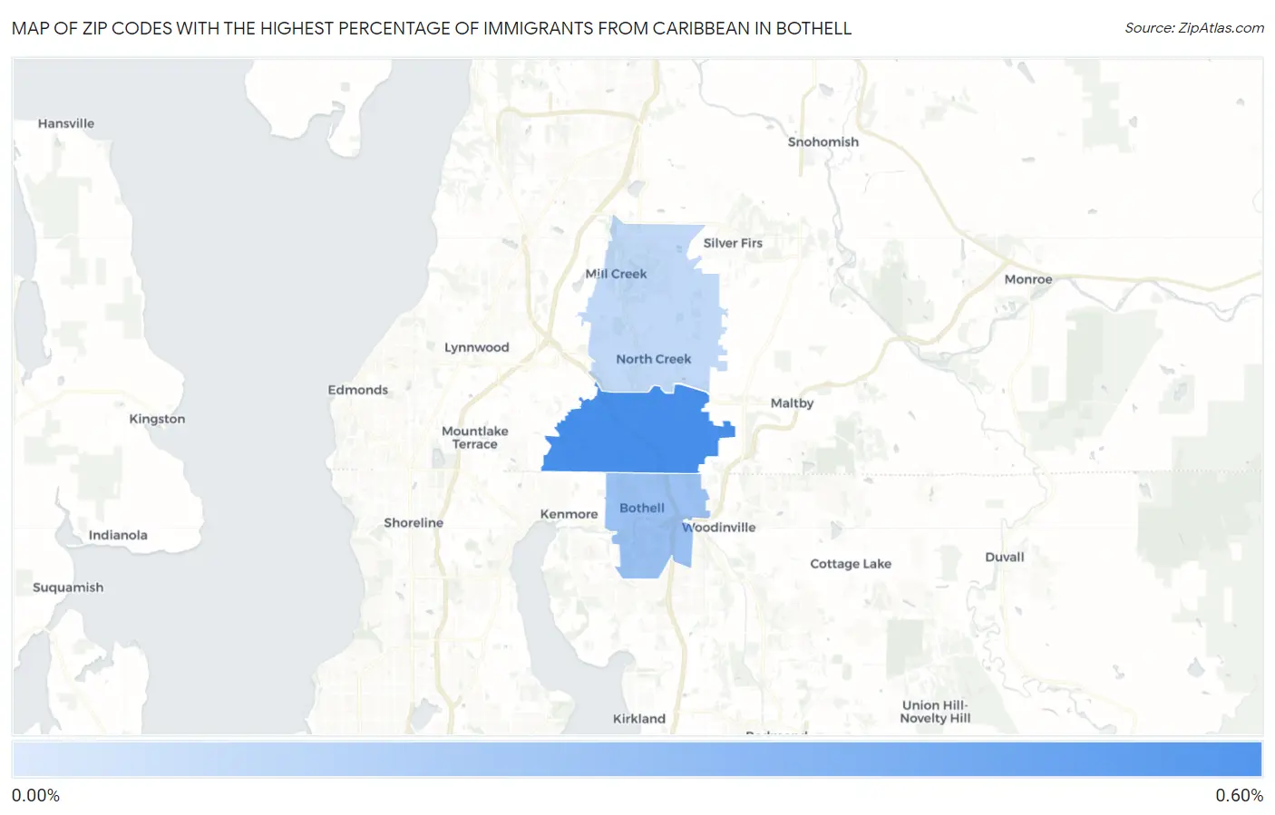Zip Codes with the Highest Percentage of Immigrants from Caribbean in Bothell Map