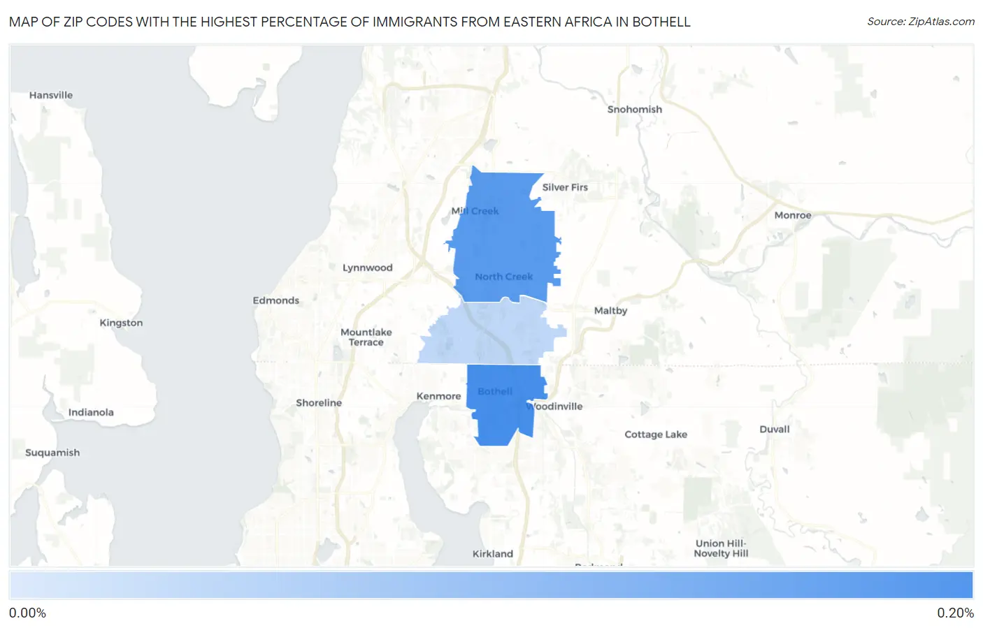 Zip Codes with the Highest Percentage of Immigrants from Eastern Africa in Bothell Map