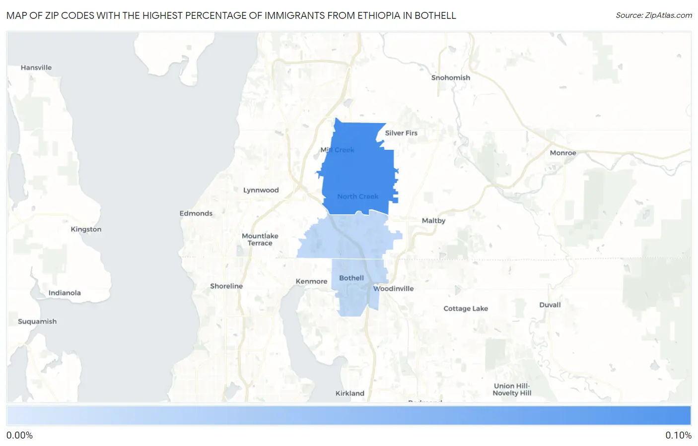 Zip Codes with the Highest Percentage of Immigrants from Ethiopia in Bothell Map