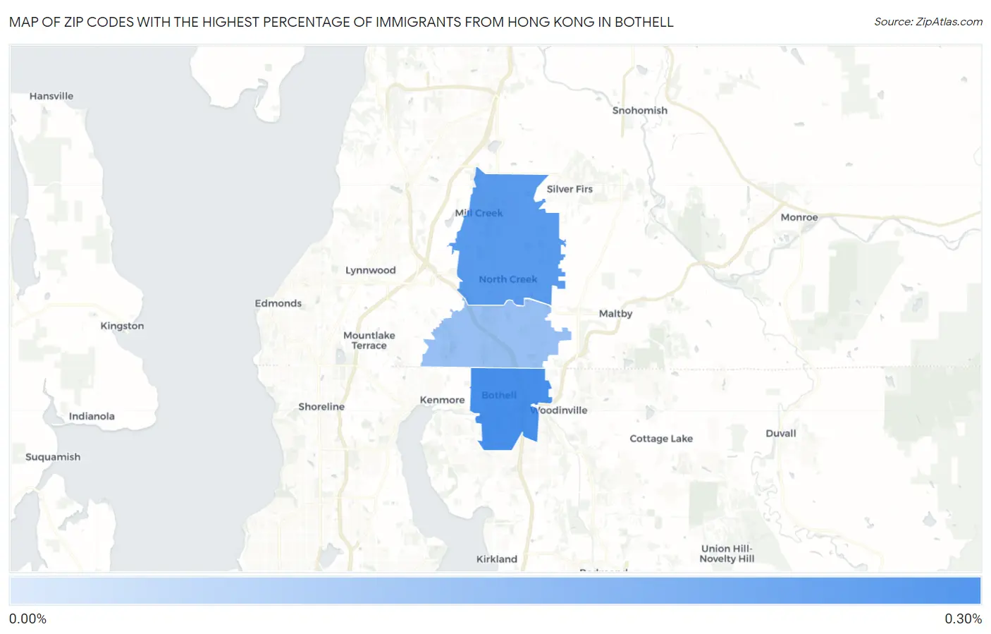 Zip Codes with the Highest Percentage of Immigrants from Hong Kong in Bothell Map