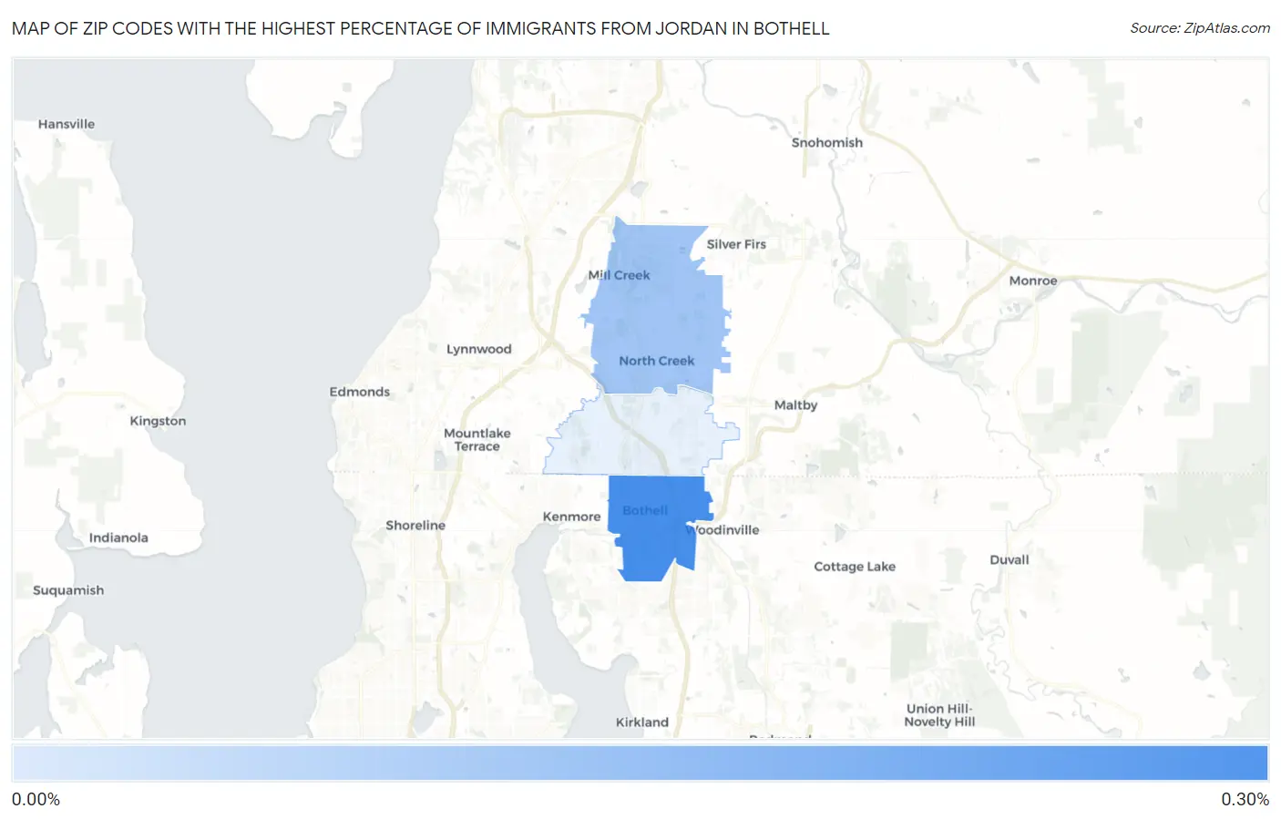 Zip Codes with the Highest Percentage of Immigrants from Jordan in Bothell Map