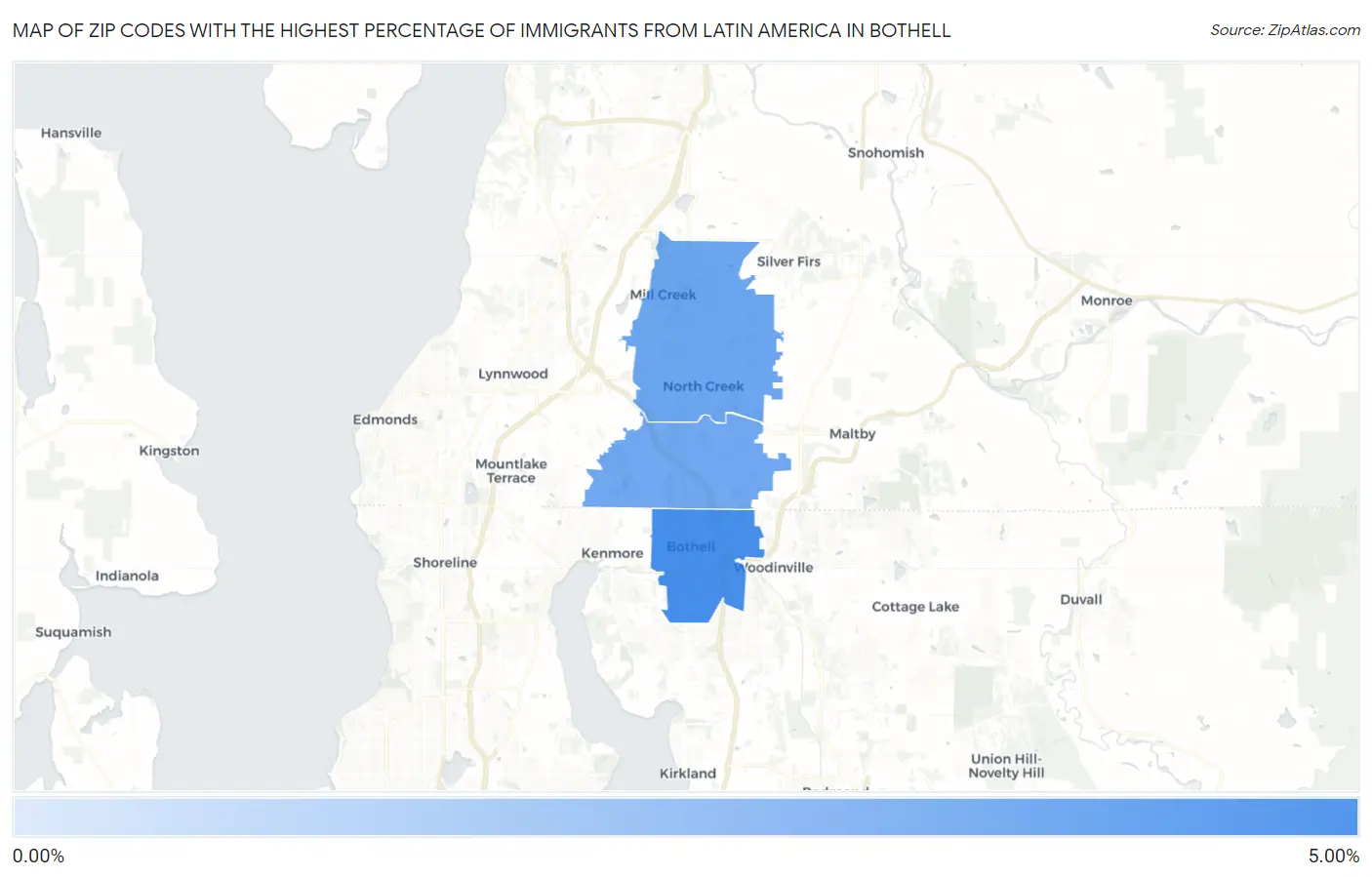 Zip Codes with the Highest Percentage of Immigrants from Latin America in Bothell Map
