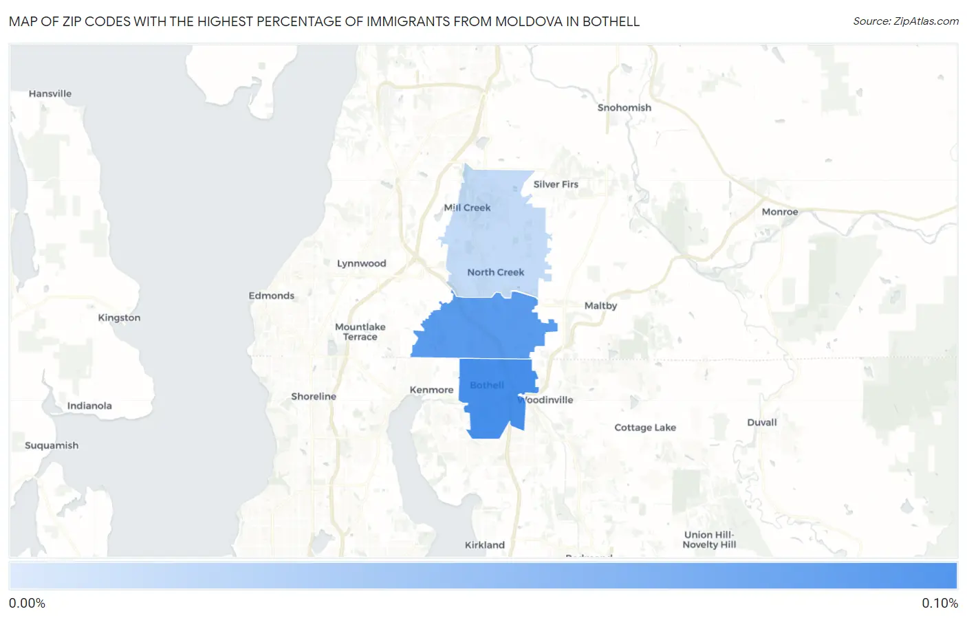 Zip Codes with the Highest Percentage of Immigrants from Moldova in Bothell Map