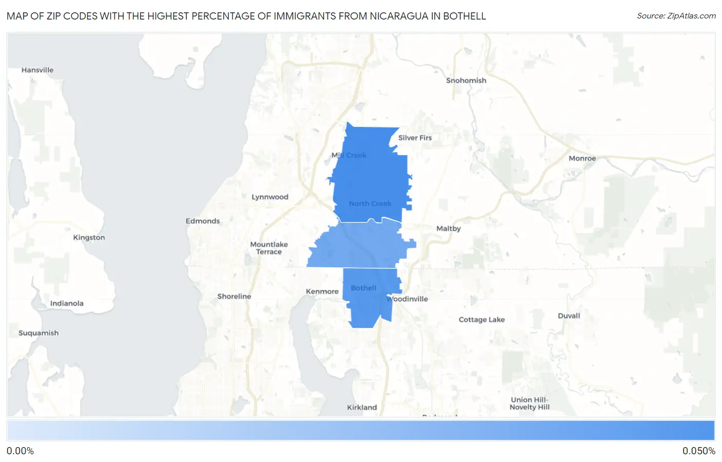 Zip Codes with the Highest Percentage of Immigrants from Nicaragua in Bothell Map